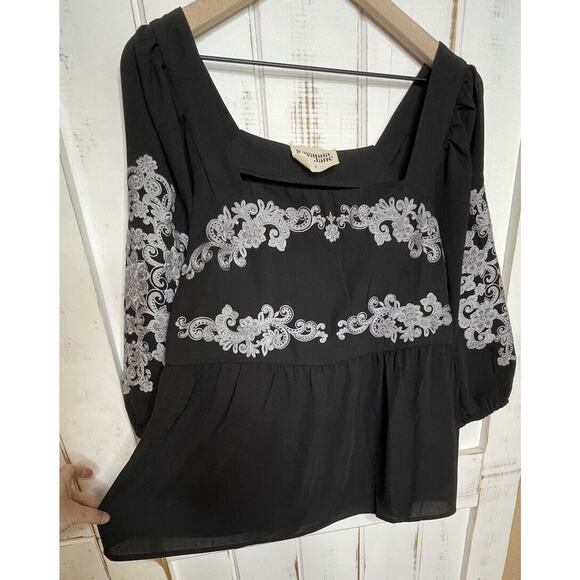 Savanna Jane Boho Blouse Long Sleeve Floral Embroidered Peplum Puff Sleeve Top L - Picture 4 of 8